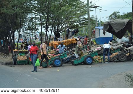 Mombasa - Kenya, Africa: January 21, 2018: Small Slums Of Mombasa. Traveling To Mombasa. Kenya, Afri