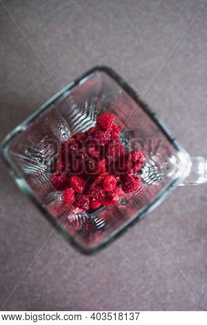 Simple Food Ingredients,  Close-up Of Frozen Raspberries With Icicles On Them