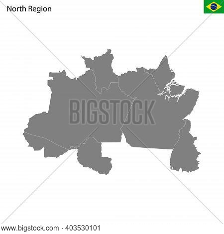 High Quality Map North Region Of Brazil, With Borders Of The States