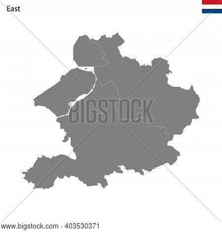 High Quality Map East Region Of Netherlands, With Borders Of The Provinces