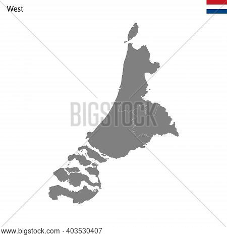 High Quality Map West Region Of Netherlands, With Borders Of The Provinces