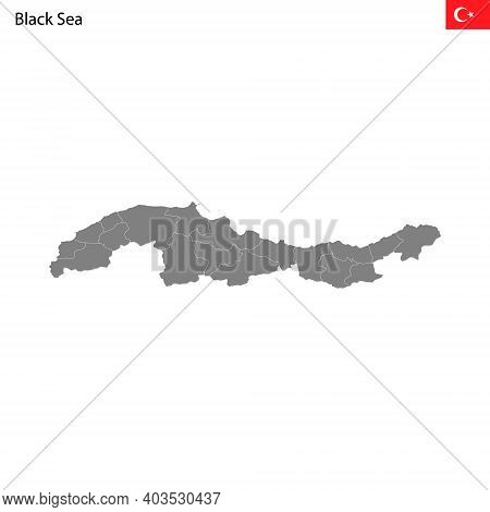 High Quality Map Black Sea Region Of Turkey, With Borders Of The Provinces
