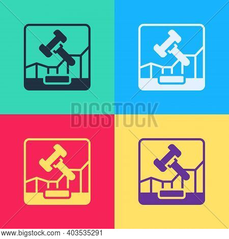 Pop Art Online Internet Auction Icon Isolated On Color Background. International Trade Concept. Inve