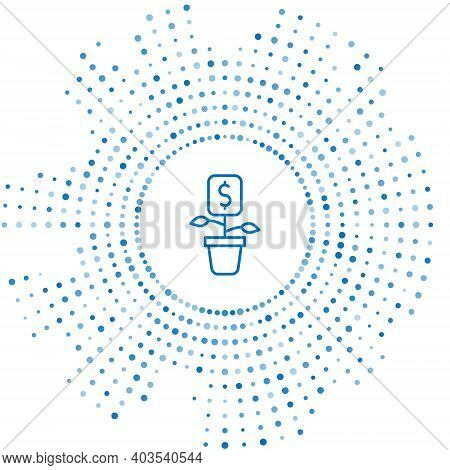 Blue Line Dollar Plant Icon Isolated On White Background. Business Investment Growth Concept. Money 