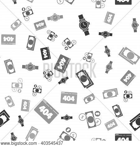 Set Wrist Watch, Money Cash And Coin, Stacks Paper Money Cash And Page With A 404 Error On Seamless 