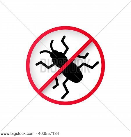 No Bug Icon In Black. No Insect. Parasite, Ant, Cockroach. Vector Eps 10. Isolated On White Backgrou