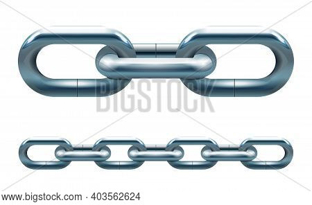 Metal Silver Chain Links Vector Illustration Isolated