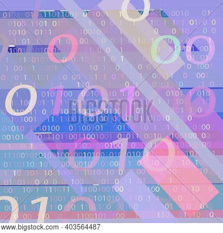 Binary Code On Blue Background. Multicolored Zeros And Ones