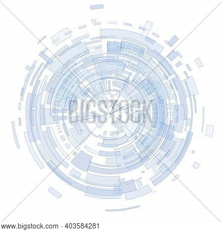 Circle With Blue Geometric Shapes On White  Background