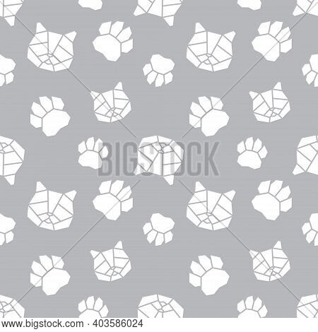 Vector Low Poly Seamless Pattern With Cat Head