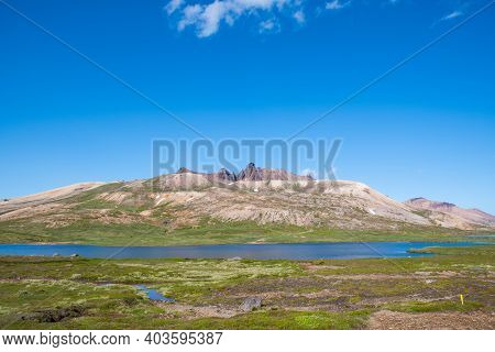 Gaesavatn Lake And The Mountains Of Borgarfjordur And Breidavik In Iceland