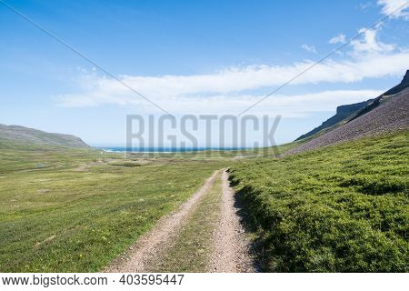 The Road Towards Breidavik Bay In Iceland