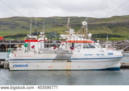 Olafsvik Iceland - June 23. 2020: Fishing Boat Julli Pals In Port