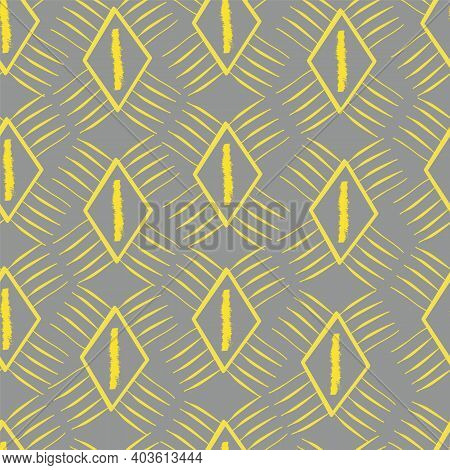 Vector Seamless Pattern, Art Deco Style, Colors 2021, Ultimate Grey, Illuminating Grey. Diamond Shap