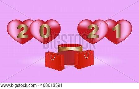 Podium And Shopping Bags With 2021 Background For Product Advertisements