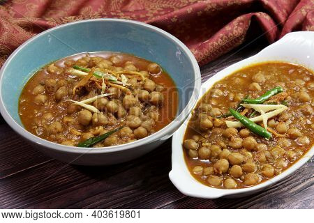 Top Down View Of A Bowl Of Spicy And Tangy Amritsari Chole