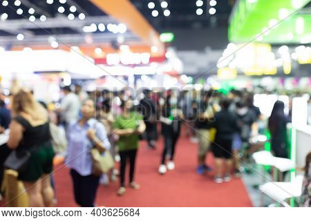 Abstract Blur People In Exhibition Hall Event Trade Show Expo Background. Business Convention Show, 