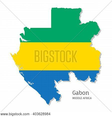 Map Of Gabon With National Flag. Highly Detailed Map Of Middle Africa Country With Territory Borders