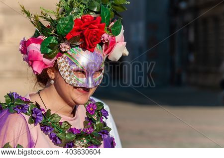 Timisoara, Romania - March 31, 2017: Woman With A Face Mask At The Checkart Carnaval