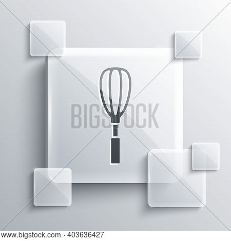 Grey Kitchen Whisk Icon Isolated On Grey Background. Cooking Utensil, Egg Beater. Cutlery Sign. Food