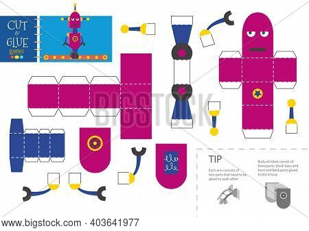Cut And Glue Robot Toy Vector Illustration, Worksheet.