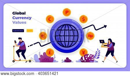 Global Currency Transactions Exchanges In Banking Financial Systems. Vector Illustration For Landing