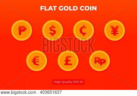 Flat Gold Coin Illustration. Coin Currency Pack . Vector Design For Landing Page, Banner, Website, W