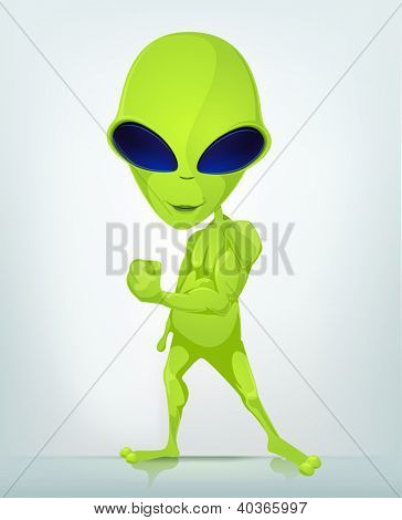 Kreslená postava legrační Alien izolovaných na šedém pozadí přechodu. Dietu. Vektorový EPS 10.