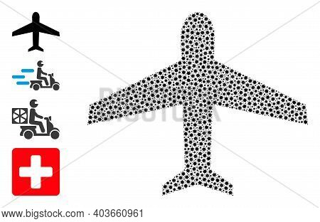 Vector Airplane Icon Coronavirus Mosaic. Airplane Mosaic Is Made With Small Coronavirus Virulent Ite