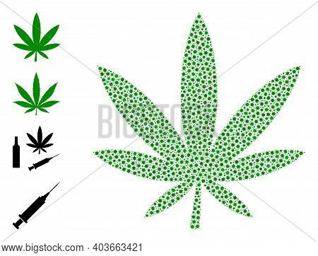 Vector Marijuana Icon Covid Mosaic. Marijuana Mosaic Is Constructed From Little Covid Viral Parts. I