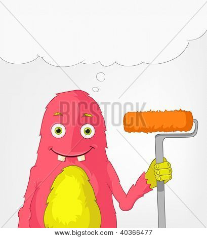 Sarjakuva merkki Funny Monster harmaa gradientin tausta. Taidemaalari. Vector EPS 10.