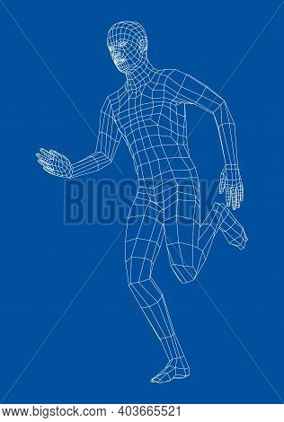 Wireframe Running Man. Vector 3d Rendering. Man In Running Pose