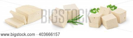 Tofu Cheese Isolated On White Background With Clipping Path And Full Depth Of Field, Set Or Collecti