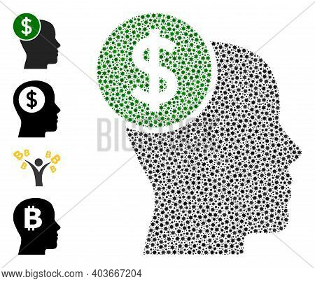 Vector Head Banking Icon Covid-2019 Collage. Head Banking Mosaic Is Constructed With Little Coronavi