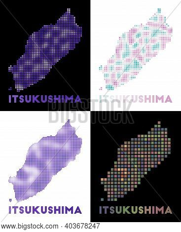 Itsukushima Map. Collection Of Map Of Itsukushima In Dotted Style. Borders Of The Island Filled With