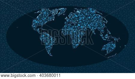 Communications Map Of The World. Aitoff Projection. World Network. Artistic Connections Map. Vector