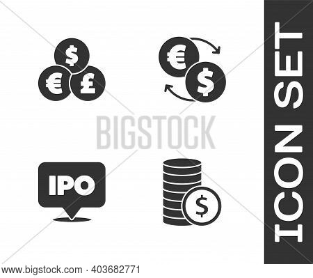 Set Coin Money With Dollar, Currency Exchange, Ipo And Money Icon. Vector