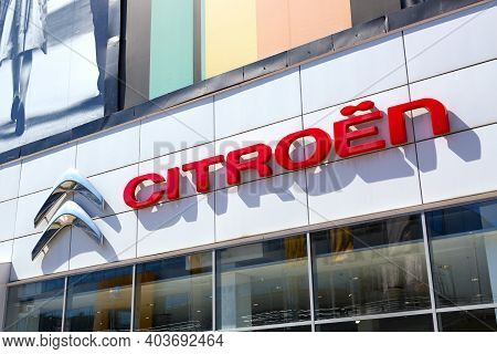 Moscow, Russia - May, 2018: Citroen Automobile Dealership Sign On A Building. Psa Peugeot Citroen Gr