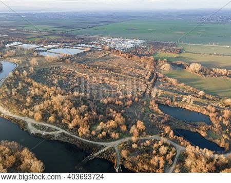 Aerial View Of Vacha River, Pouring Into The Maritsa River Near City Of Plovdiv, Bulgaria