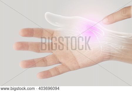 Muscle Hand Pain From Office Syndrome In Gray Background