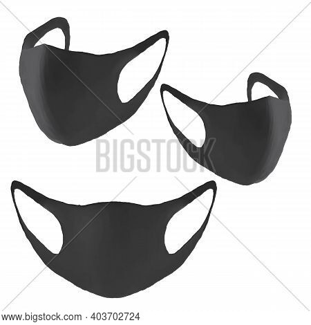 Illustration Mask Black Virus Protection Best  Variants, Ear Loop, Single Use,