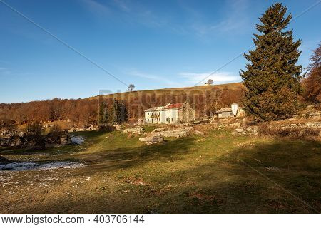 Autumnal Landscape In The Valle Delle Sfingi (valley Of The Sphinxes), Lessinia Plateau, Regional Na