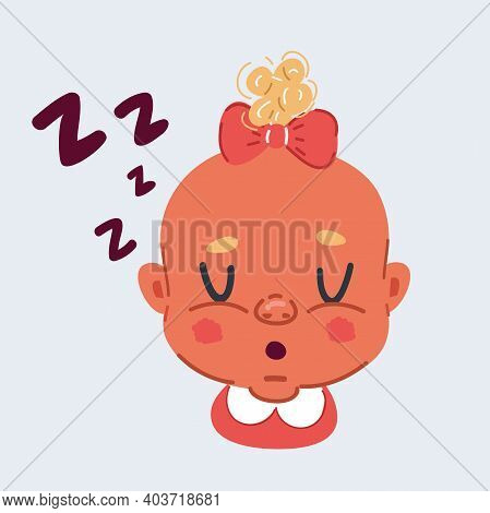 Vector Illustration Of Sleeping Baby Girl Face On White Backrground.