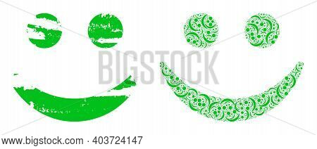 Vector Happy Smile Collage Is Organized From Scattered Recursive Happy Smile Elements. Scratched Hap