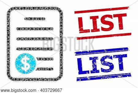 Price List Star Pattern And Grunge List Stamps. Red And Blue Stamps With Distress Texture And List C