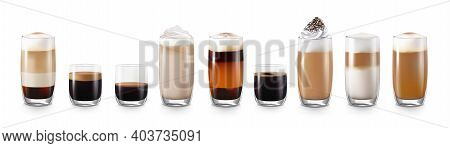 Coffee Drinks Realistic Set With Latte And Americano Isolated Vector Illustration