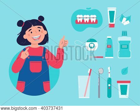 Teenager Showing Her Smile With Dental Braces. Trendy Girl With Various Accessories For Daily Dental