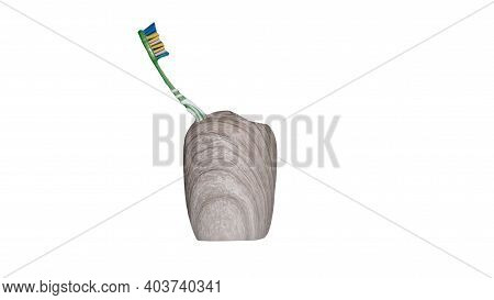 Toothbrush In A Case Isolated On A White Background. Green Toothbrush In A Case