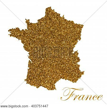 Map Of France. Silhouette With Golden Glitter Texture