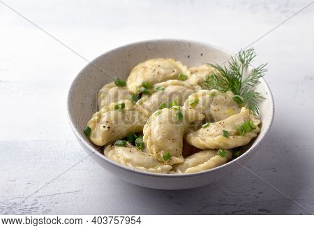 Homemade Vegan Dumplings, Vareniki, Pierogi, Kreplach Stuffed With Vegan Lentil 